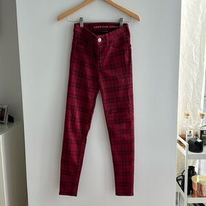 Red Plaid American Eagle Skinny Jeans